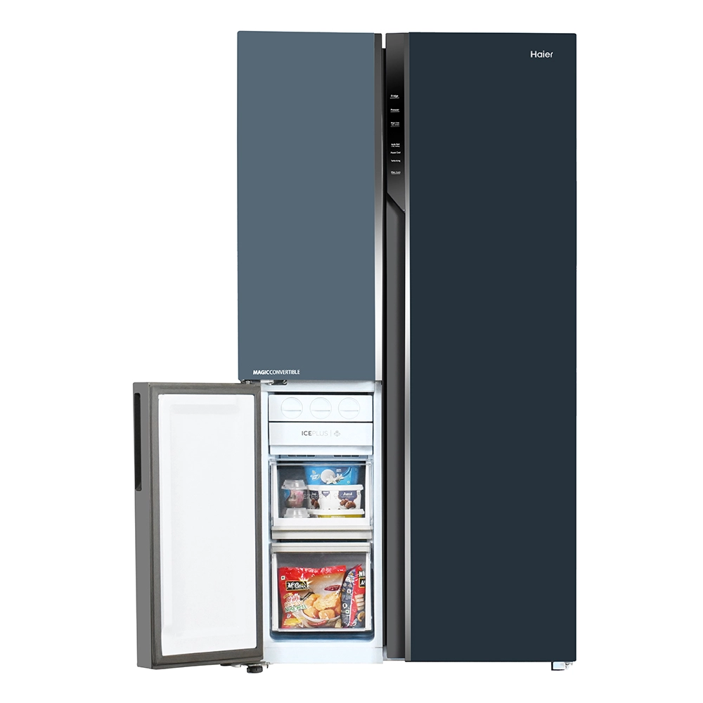 Haier Vogue Series 598L , Grey Onlyx Glass Finish 3 Door Convertible Side By Side Refrigerator HRT-683GOG